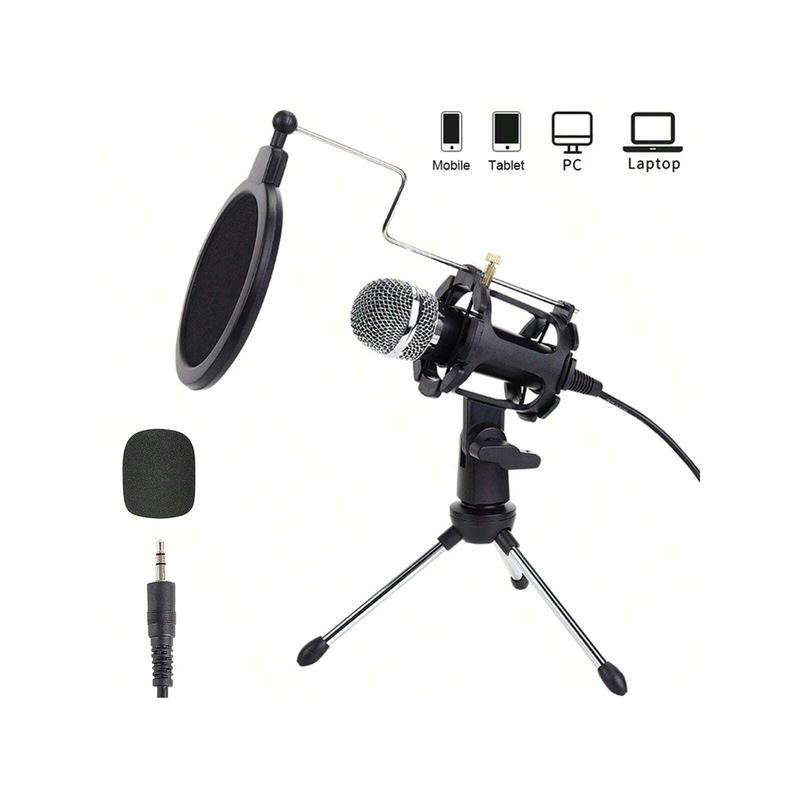 Condenser Microphone Recording 3.5mm Interface Plug&Play Live Karaoke Video Conference for PC Computer Gaming with Adjustable Mount Holder Gifts for Adults