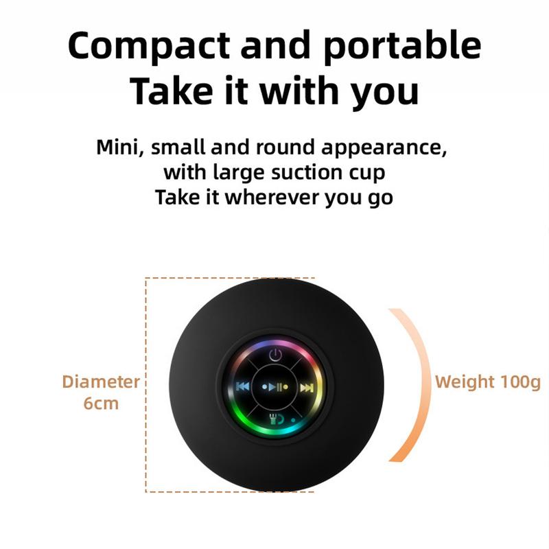 Mini Bluetooth Shower Speakers, Portable Wireless Speaker with Suction Cup, IP67 Waterproof Speaker with LED Light, Pairs Easily to Phones, Tablets, Computer, Gift for Men & Women Audio Button Connection Device Connection Device