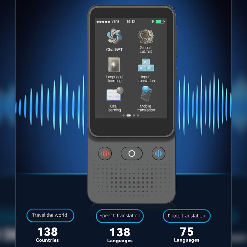 Language translation device - bidirectional real-time, 138 languages, accurate offline recording, high-definition touch screen, photo AI translation device, suitable for travel, business and learning
