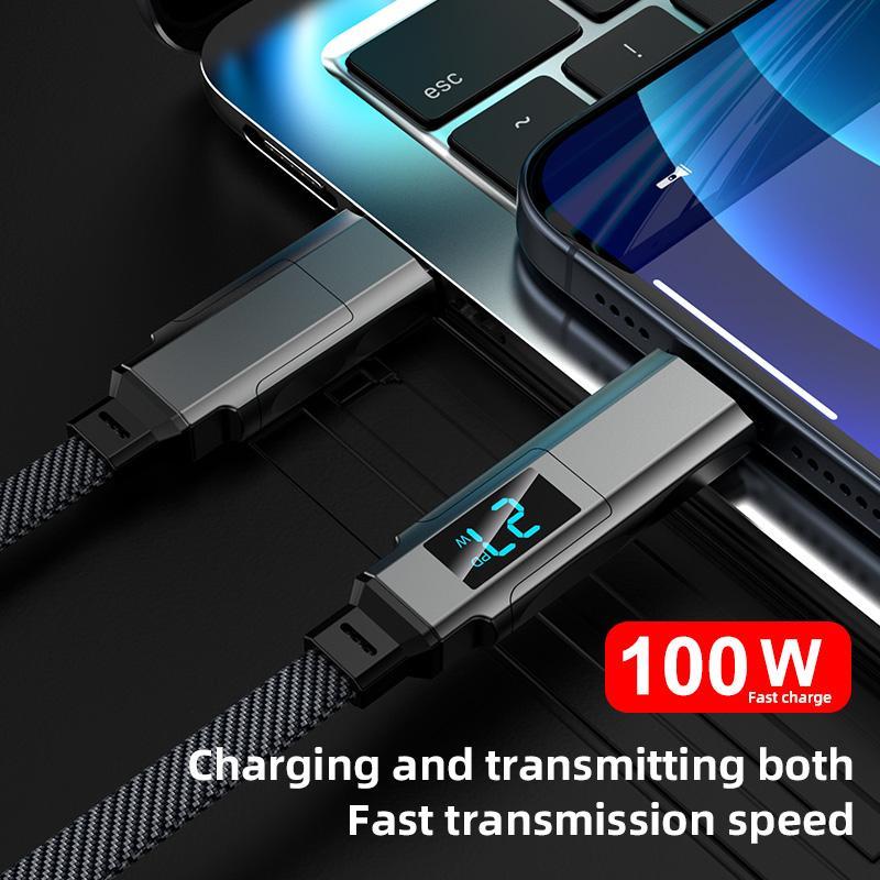 4 in 1 USB-C Cable, 100W Fast Charging Sync Data Cable, Digital Display Function Compatible with Most Electronic Devices