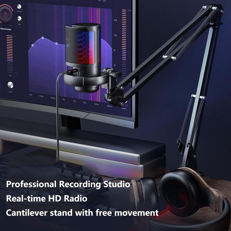 USB Podcast Microphone, USB Boom Stand Condenser Streaming Microphone for PC, Condenser Gaming Mic with Anti-vibration Shock Mount, Touch Control, Podcasts, Streaming