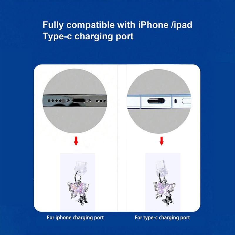 Cute Butterfly Design Phone Jack Dust Plug, Phone Jack Dust Plug, Phone Jack Dust Plug for iPhone Ports and Type-C Charging Ports