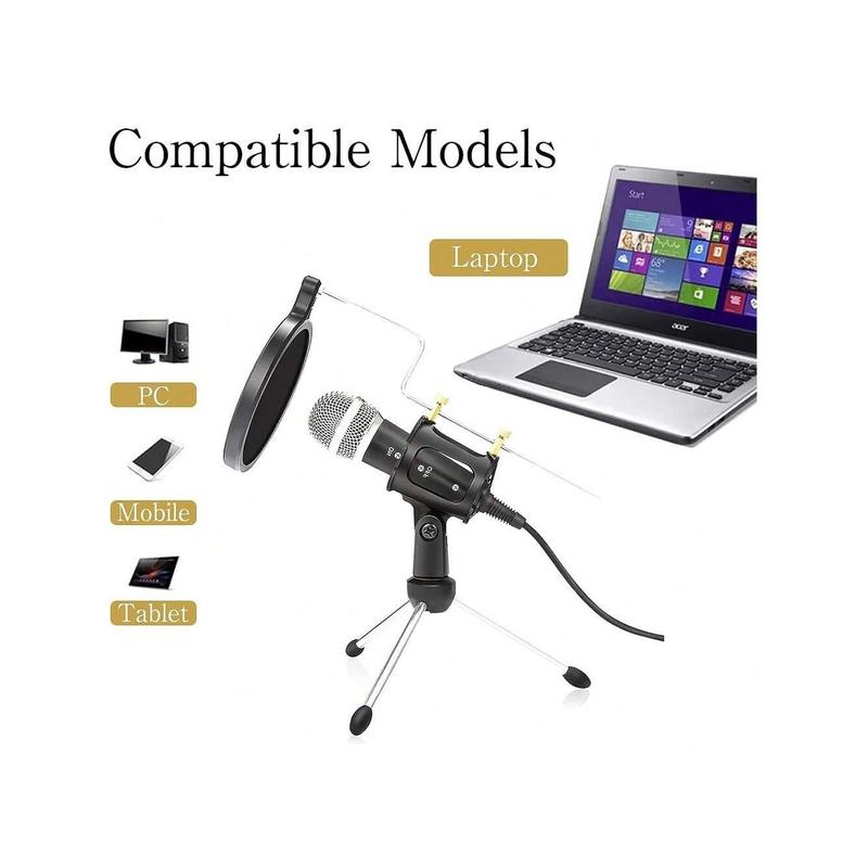 Condenser Microphone Recording 3.5mm Interface Plug&Play Live Karaoke Video Conference for PC Computer Gaming with Adjustable Mount Holder Gifts for Adults