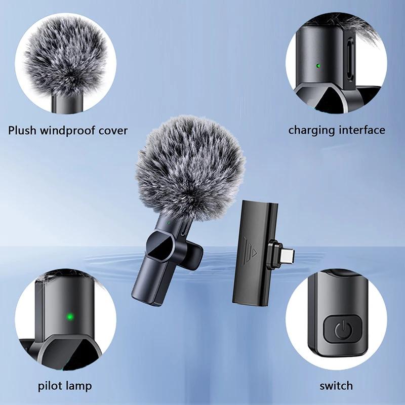 Wireless Lavalier Portable Microphone Noise Reduction Mini Microphone Audio Video Live Interview Recording For iPhone Mic