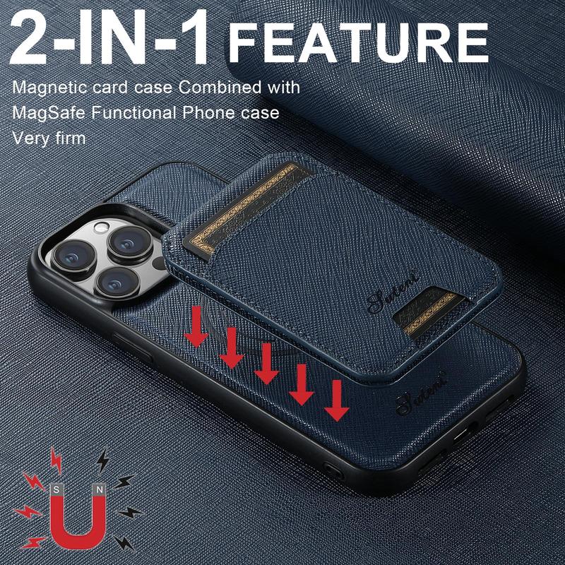 2-in-1 Compatible Magnetic Wireless Charging Phone Case for Fall Gift, National Day Offers, PU Leather Cellphone Cases with Card Holder, Smartphone Cover for iPhone 16 Series 15 Pro Max 14 Plus 13 12