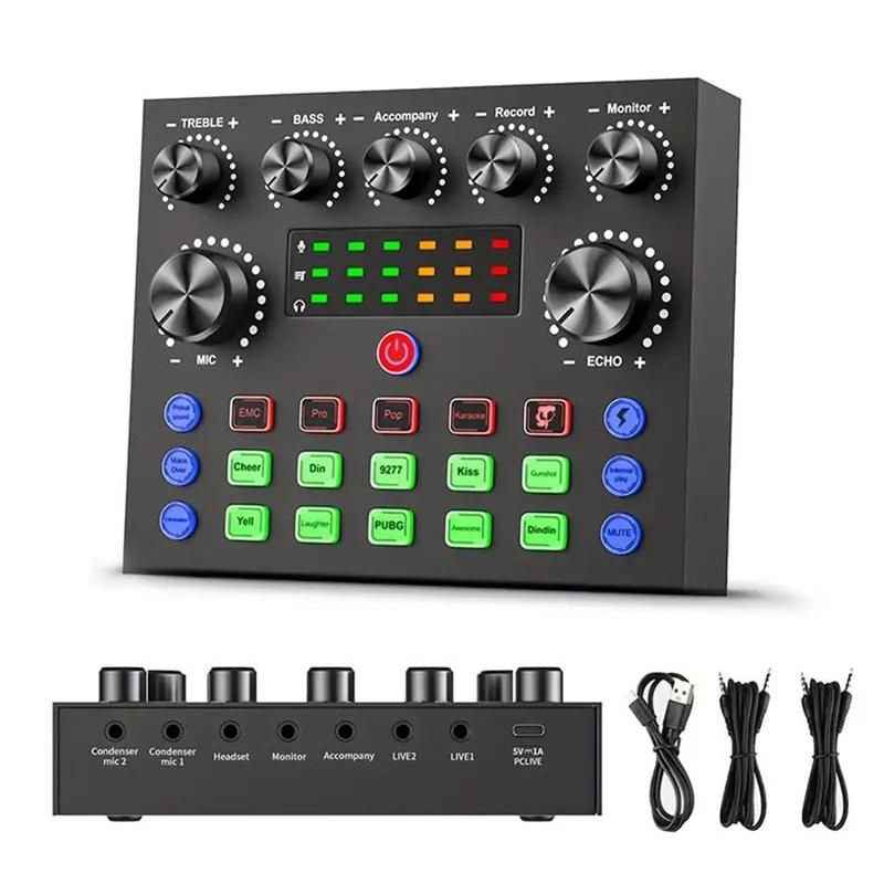 V8S Audio Mixer with Voice Changer (1 Set), Podcast Mixer, Sound Card for Phone Gaming Karaoke Studio Streaming Recording Live Streaming Podcast