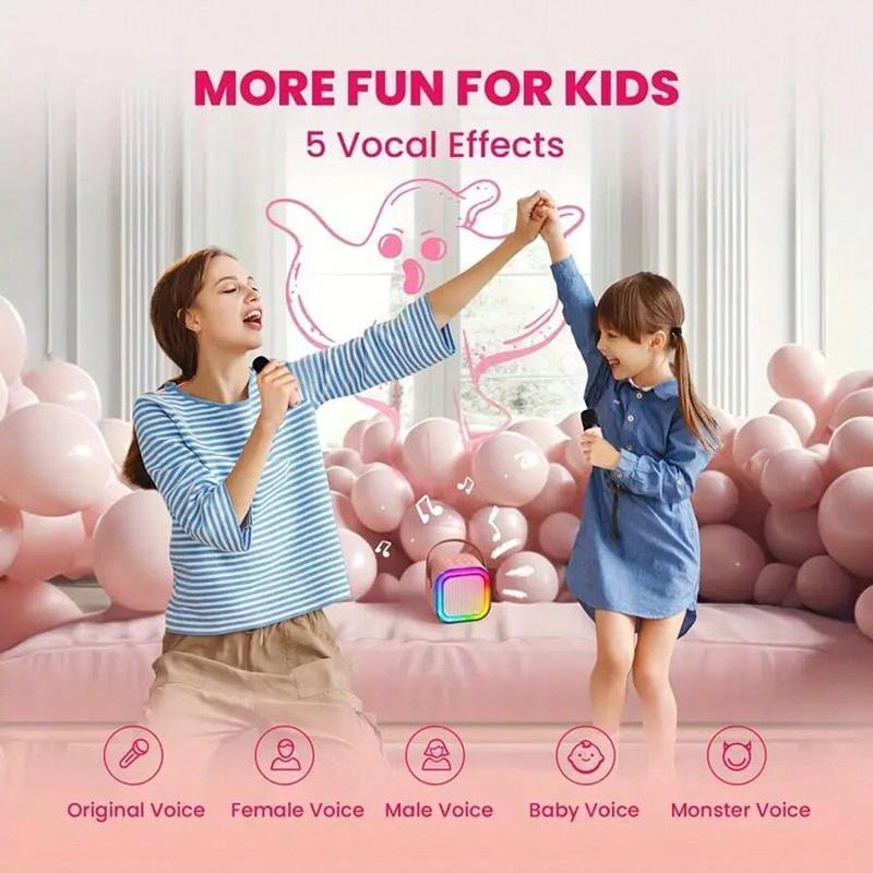 Portable Wireless Microphone & Speaker, 1 Count Rechargeable Mini Karaoke Machine with 2 Wireless Microphones, Fun Singing System for Girls and Boys