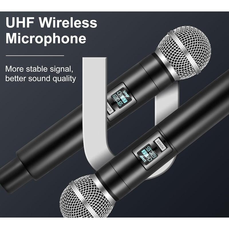 Wireless Microphone, UHF Dual Handheld Cordless Microphone with Rechargeable Receiver, 40H Duration, 200ft Range, Microphone for Singing, Karaoke, Church, Speech, Wedding, Party Singing Audio Smartphone