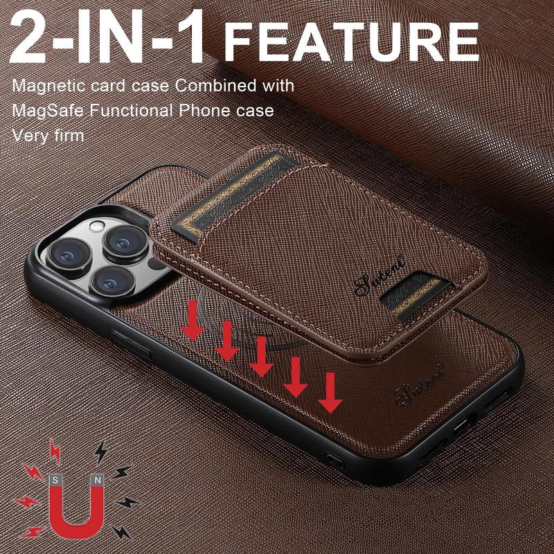 2-in-1 Compatible Magnetic Wireless Charging Phone Case for Fall Gift, National Day Offers, PU Leather Cellphone Cases with Card Holder, Smartphone Cover for iPhone 16 Series 15 Pro Max 14 Plus 13 12