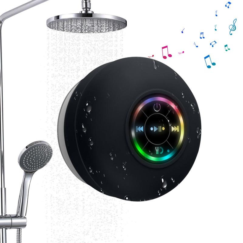 Mini Bluetooth Shower Speakers, Portable Wireless Speaker with Suction Cup, IP67 Waterproof Speaker with LED Light, Pairs Easily to Phones, Tablets, Computer, Gift for Men & Women Audio Button Connection Device Connection Device