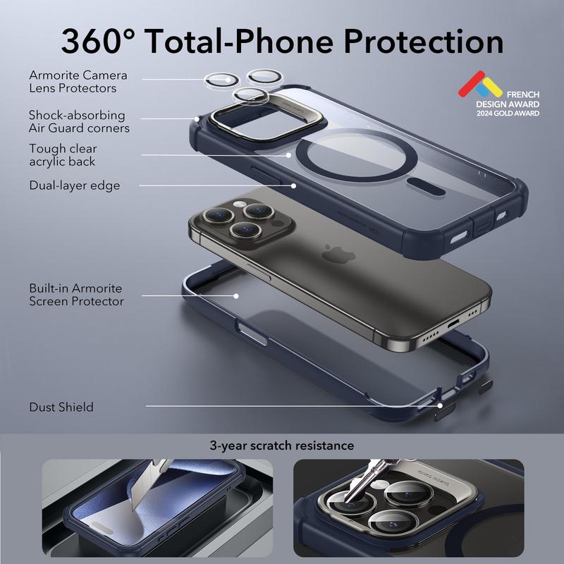 ESR for iPhone 16 15 14 13 Case, Full Body Shockproof Case Designed for MagSafe, Military-Grade Protection, Magnetic Phone Case for iPhone , Shock Armor Kickstand Case (HaloLock) Accessories Protector