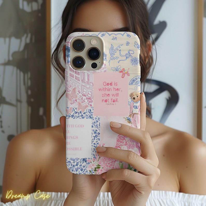 Pink Christian Collage Phone Case, Cute Jesus Phone Case, Religious Gift for iPhone 15 14 13 12 11 X Pro Max, iPhone 13 12 mini case, iPhone XS Max case, iPhone XR case, iPhone