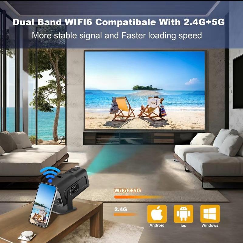 Smart HD Home Projector for Bedroom, Auto Focus Portable Projectors with Remote Control for Smartphone, Adjustable Mini Projector Compatible with Mobile Phone, Home Theater Projector for Home Office