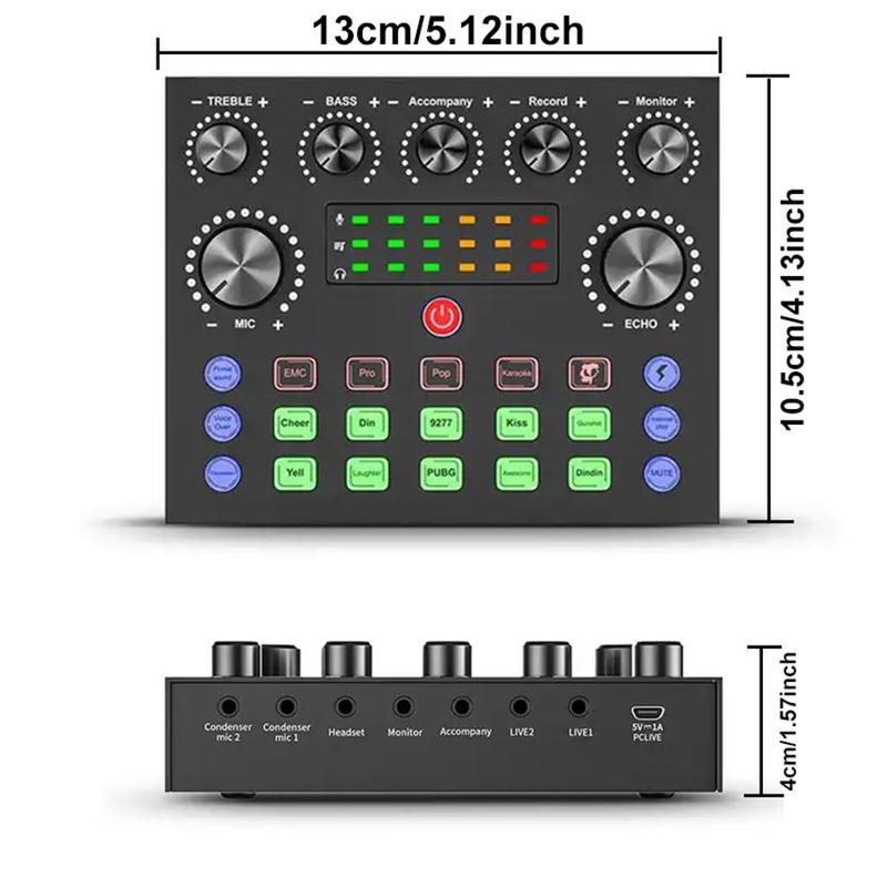 V8S Audio Mixer with Voice Changer (1 Set), Podcast Mixer, Sound Card for Phone Gaming Karaoke Studio Streaming Recording Live Streaming Podcast