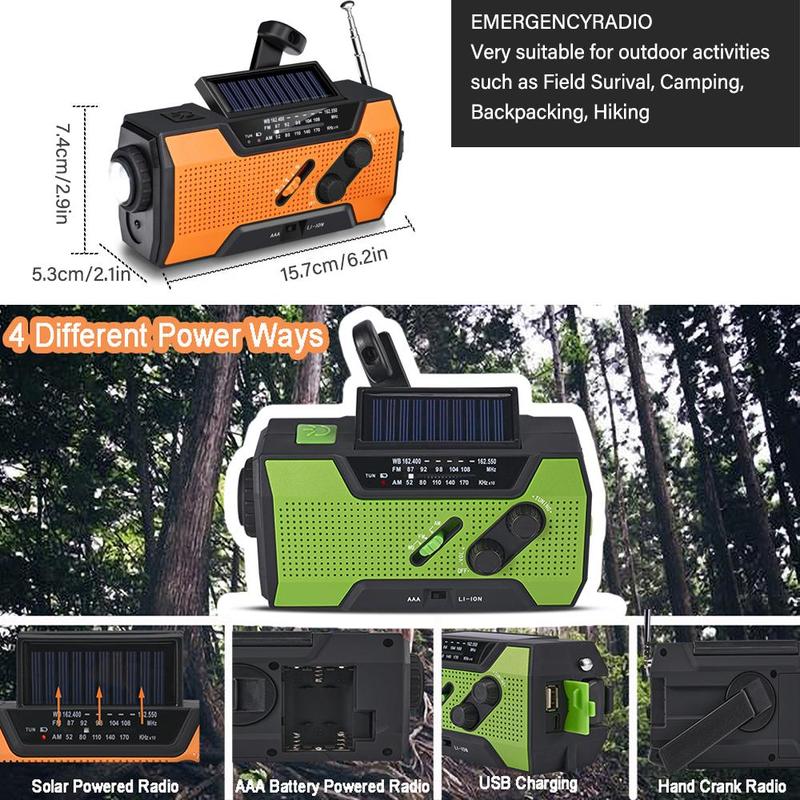 Solar Powered Radio, Multifunctional Emergency Weather Radio with Power Bank Function, AM FM NOAA Radio with LED Flashlights & Reading Lamp & SOS Alarm