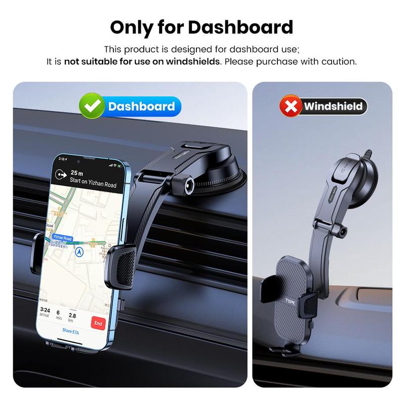 TOPK D46-C Car Phone Holder for Dashboard, Adjustable Car Phone Holder Mount, Universal Car Phone Holder Compatible with All Phones