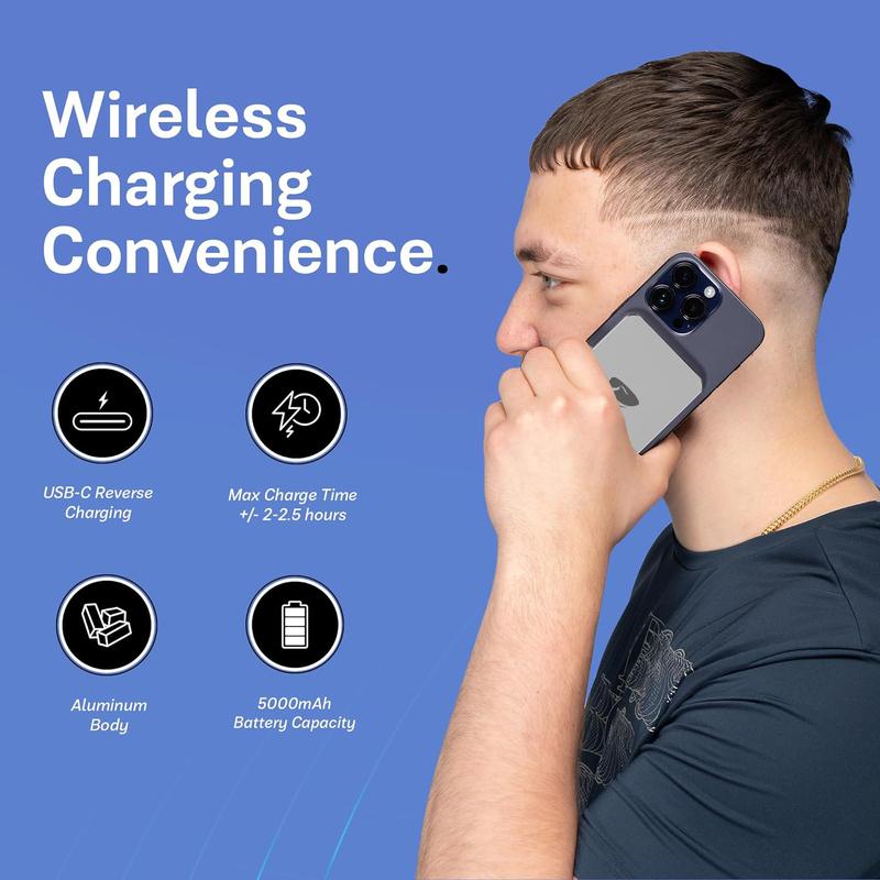 Aioneus Power Bank, Magnetic Portable Wireless Fast Charger, 5000mAh wirless charger, Magsafe Compatibility, 15W Wireless Charge