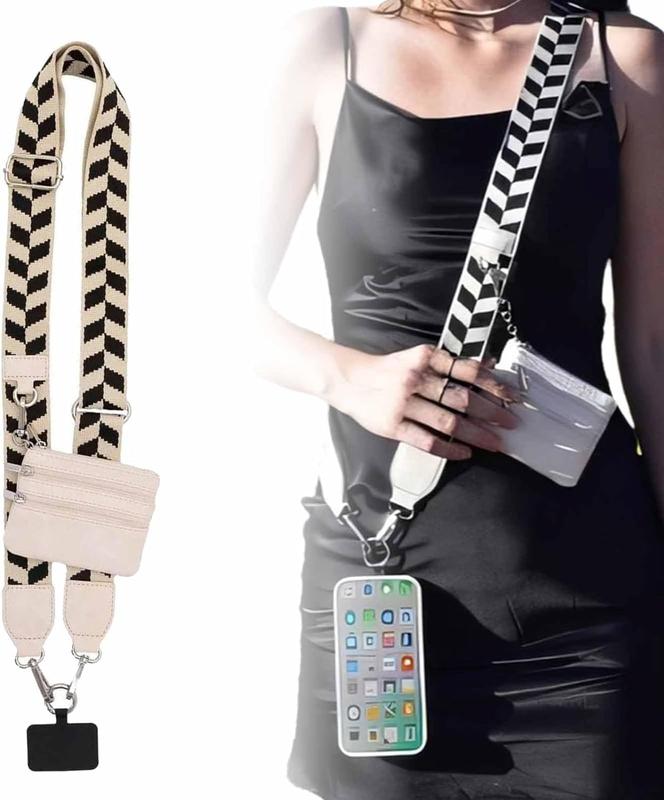 Phone Strap with Zippered Pouch, Clip and Go Strap for Phone with Wallet Crossbody, Adjustable Phone Strap clip and Accessories Detachable