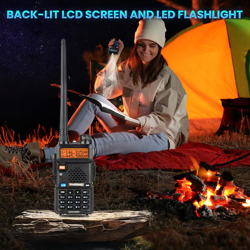 BAOFENG UV-5R Ham Radio Long Range UV5R Two Way Radio Dual Band 144-148 420-450Mhz Walkie Talkie Handheld Rechargeable High Power 1800mAh Li-ion Battery and Earpiece for Hunting Survival Gear, Audio & Video Product(Black, Full Kits)