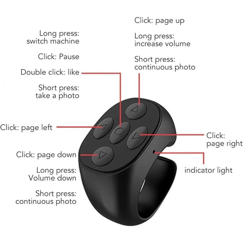 Fingertip Page Turner, Wireless Bluetooth Remote, Remote App, Rechargeable Fingertip Camera Remote Scroll Ring for iOS Android Ipad with Connection Cable, White Accessories Phone