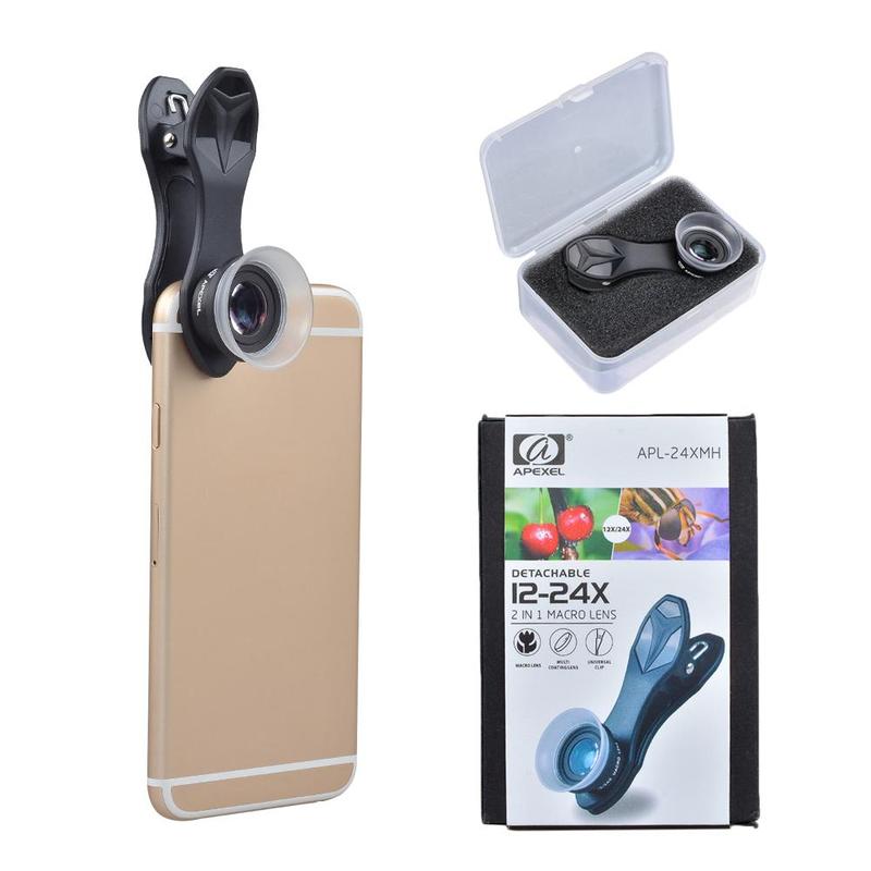 APEXEL 2 in 1 Phone Lens Kit, 12x Micro Lens & 24x Super Micro Lens Kit, Mobile Phone Lens Attachment for iPhone Samsung Xiaomi Phones