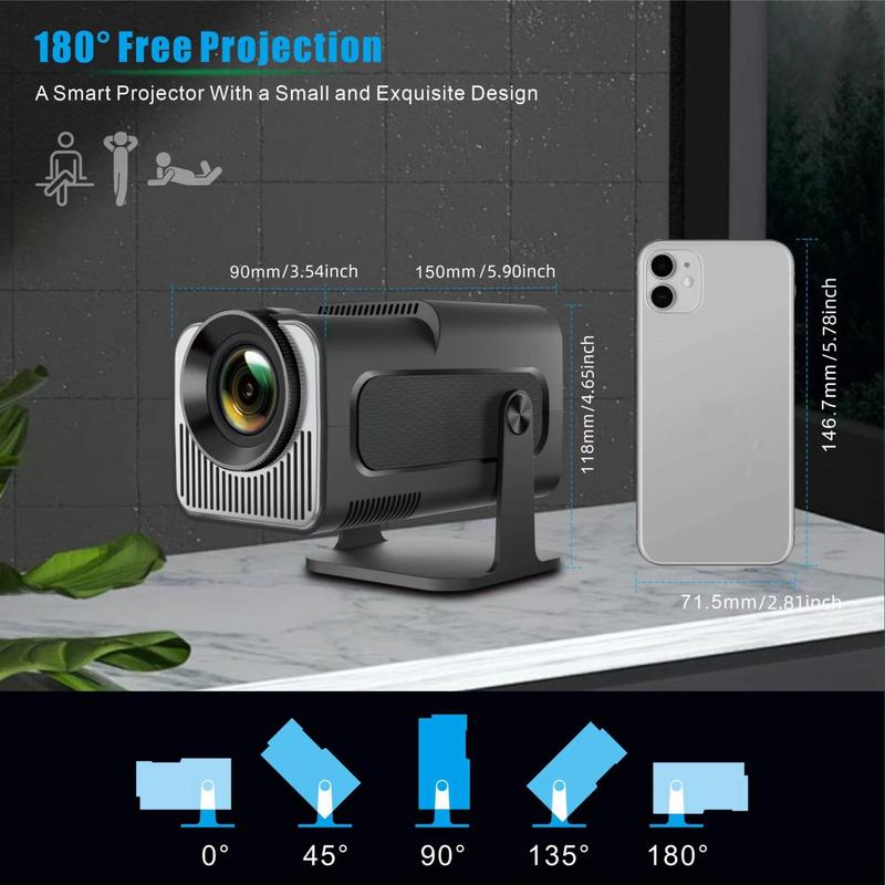 Smart HD Home Projector for Bedroom, Auto Focus Portable Projectors with Remote Control for Smartphone, Adjustable Mini Projector Compatible with Mobile Phone, Home Theater Projector for Home Office