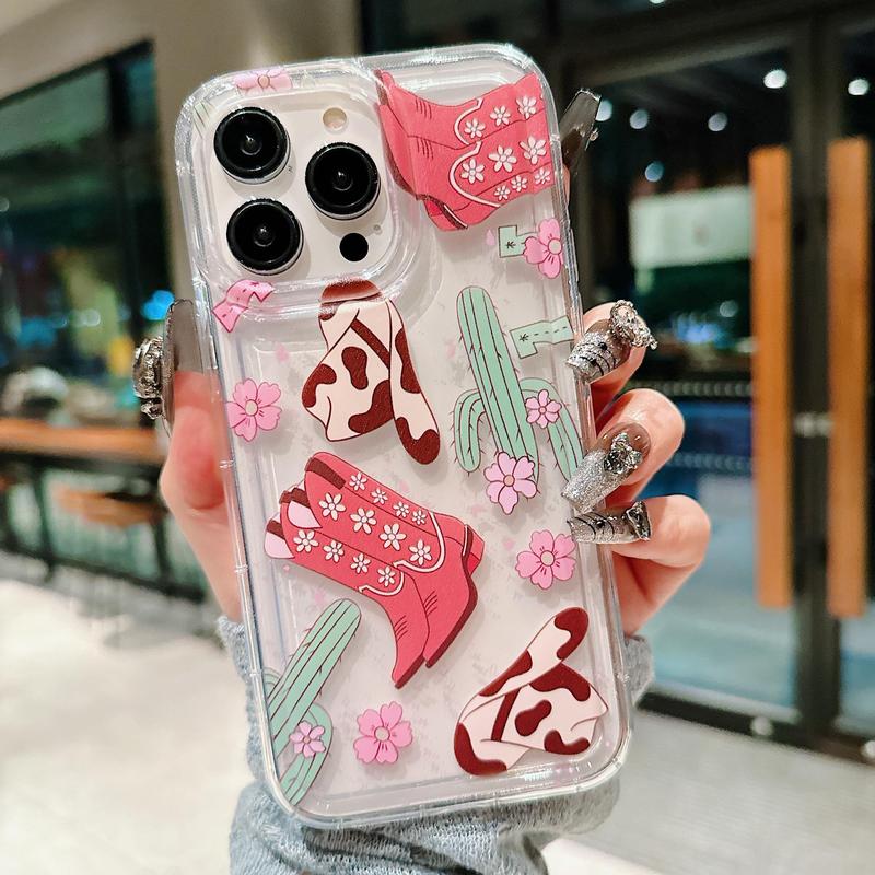 Cute Cowgirl-Boots Pattern Phone Case, Fashion Phone Protective Cover, Phone Accessory Compatible with iPhone 16 15 14 13 12 11 Plus Pro Pro Max