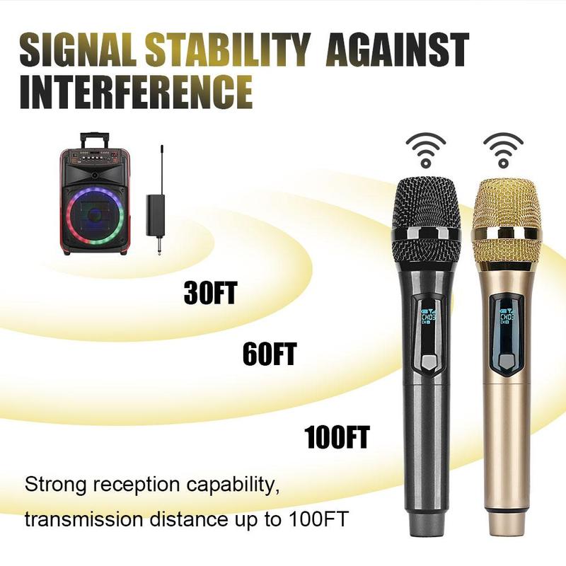 Wireless Microphone, Rechargeable Portable Microphone, Multipurpose Microphones for Karaoke Singing, Speech, Wedding, Church, PA System