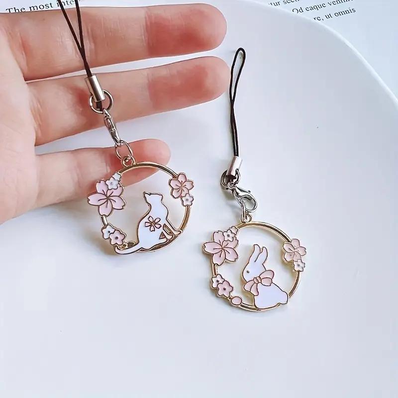 Cute Rabbit & Cat Wreath Design Phone Charm, Cartoon Mobile Phone Pendant, Fashion Phone Lanyard Decorative Accessories