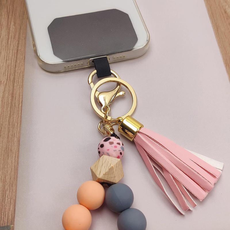 Phone Lanyard  Beaded Phone Wrist Strap Cute Elastic Cell Phone Wristlet Chain Bracelet with 2 Tether Tab