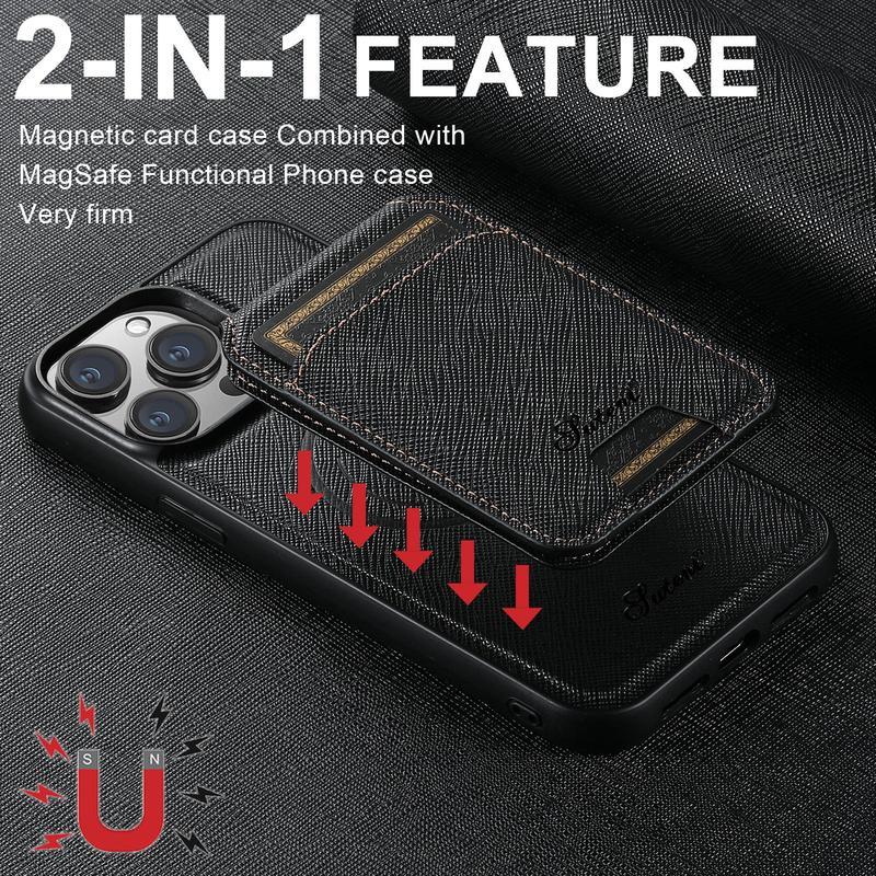 2-in-1 Compatible Magnetic Wireless Charging Phone Case for Fall Gift, National Day Offers, PU Leather Cellphone Cases with Card Holder, Smartphone Cover for iPhone 16 Series 15 Pro Max 14 Plus 13 12