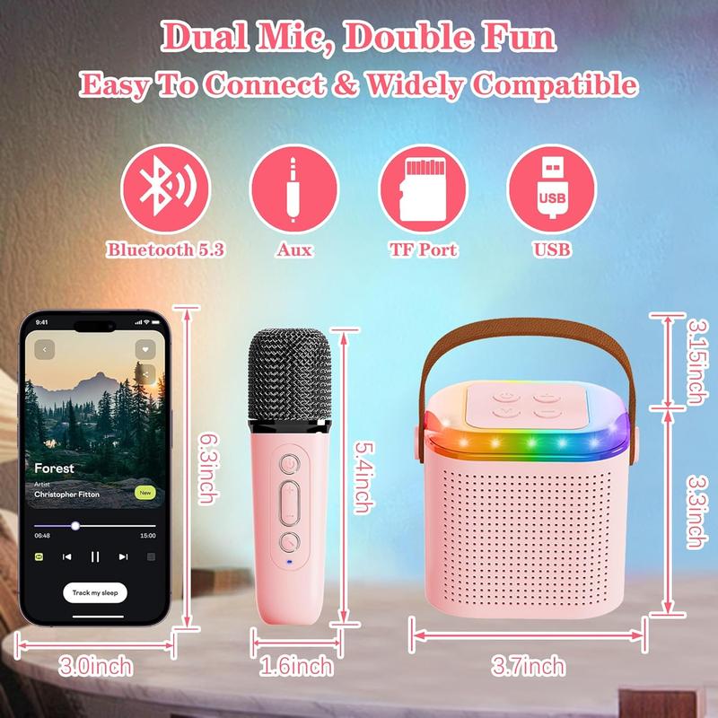 Karaoke Machine for  Adults, Portable  Speaker with 2  Microphones, LED Lights,  Toys Birthday Gifts for Girls Ages 4 5 6 7 8 9 10 12+ (Pink)