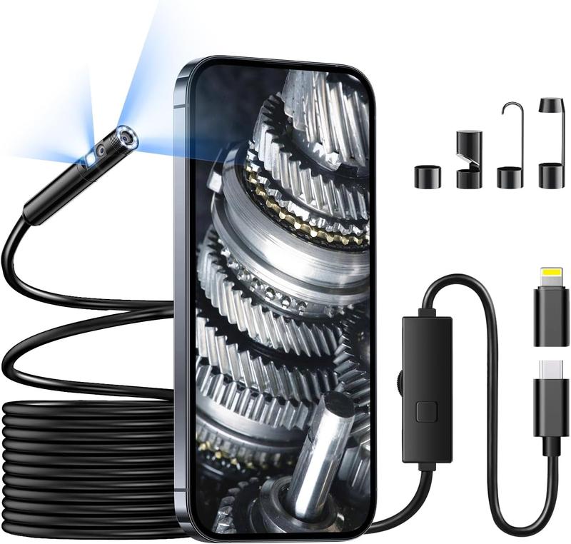 KAIWEETS Endoscope Borescope Camera with 8 Adjustable LED Lights, Car Inspection Camera, Multifunctional Inspection Tool for Car Repair, Home Appliance Inspection, Pipeline Maintenance for Android IOS Type-C, IP67 waterproof for for iPhone, iPad