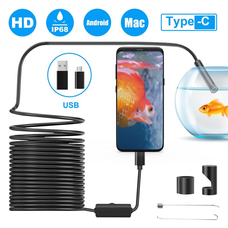 6 8LED HD Snake Endoscope Borescope Inspection Camera for USB Type C Android PC