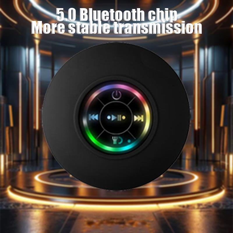 Bluetooth Shower Speakers, Mini Portable Wireless Speaker with Suction Cup, Waterproof Speaker with LED Light for Beach,Christmas ,Shower & Home