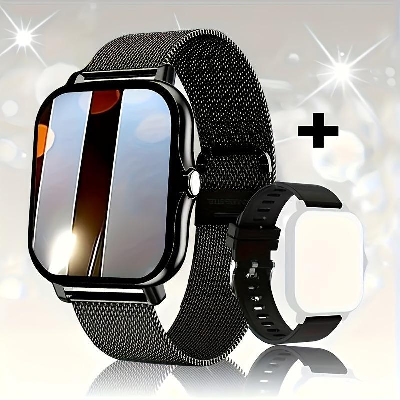 HD Touchscreen Smartwatch - Stylish Fitness Tracker with Sleep Monitoring, Wireless Calling, SOS, Heart Rate Tracking and Notifications - Compatible with Apple and Android Phones, comes with dual interchangeable straps, a perfect gift for men and women