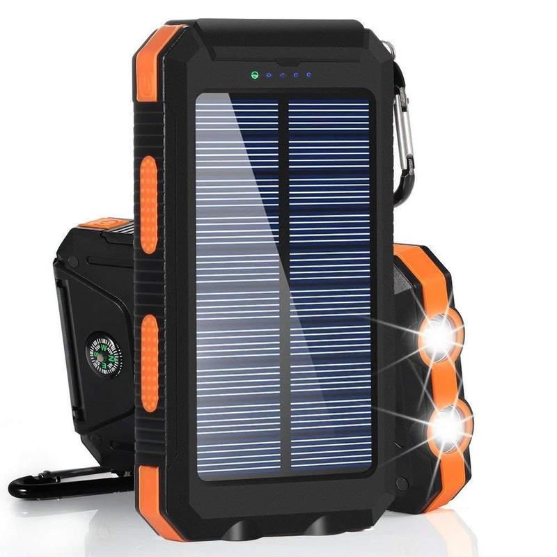 10000mAh Portable Solar Power Bank, Solar Powered Charger with Dual LED Flashlights, Power Bank for Travel, Camping