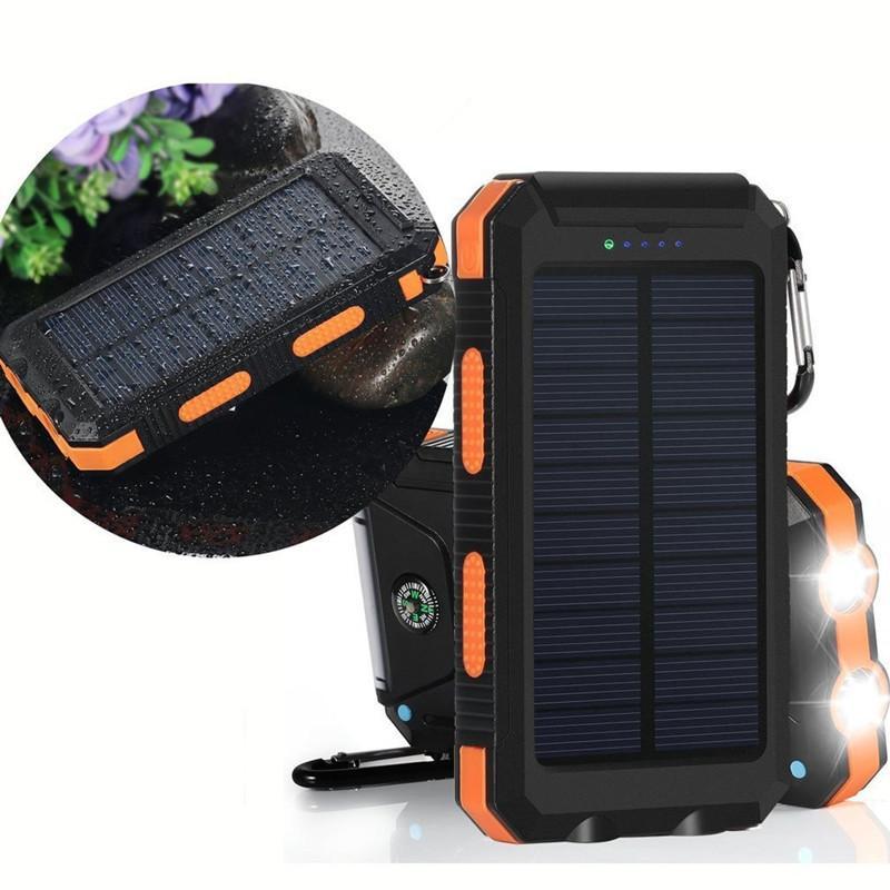 10000mAh Portable Solar Power Bank, Solar Powered Charger with Dual LED Flashlights, Power Bank for Travel, Camping