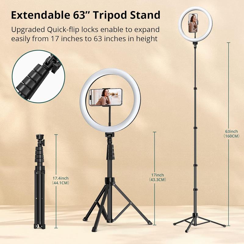 [Creator Set] 12” Selfie Ring Light with Microphones, Ring Light with 63” Tripod and Phone Holders, Compatible with iPhone, Android, Makeup