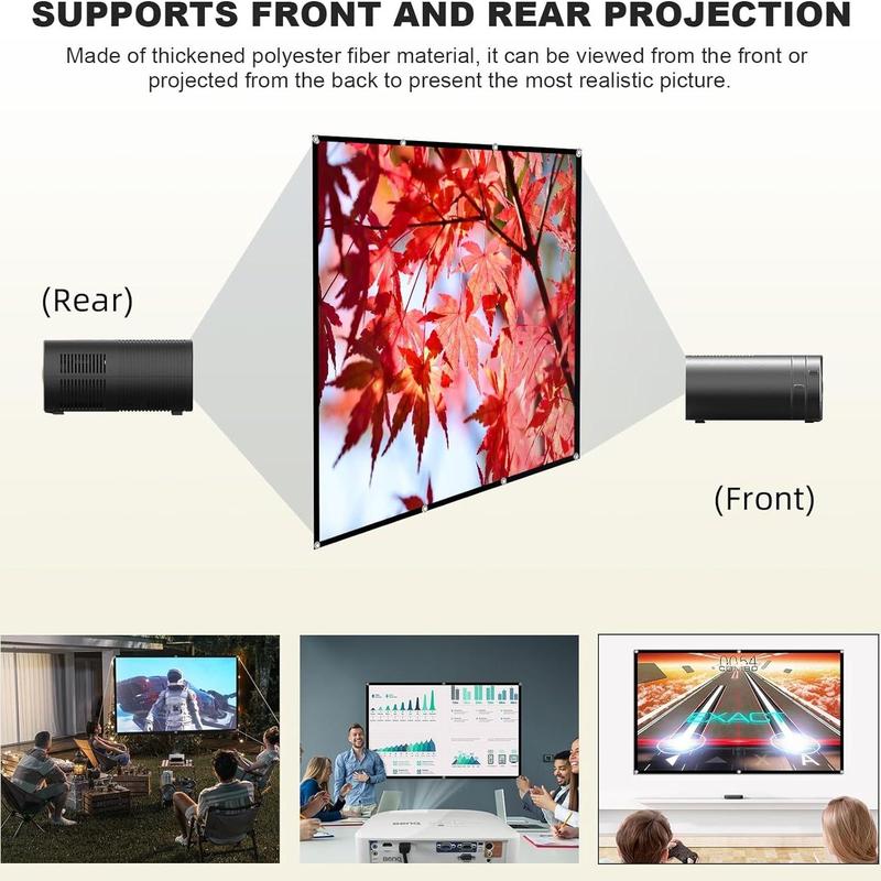 Outdoor Projector Screen, 1 Count 1080P 4K HD Projector Screen, Foldable Anti-crease 16:9 Portable Projector Screen with Accessories for Home Theater