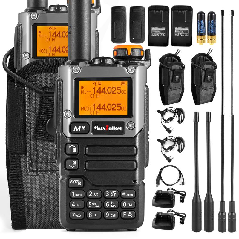 MaxTalker TK-6 Ham Radio Handheld Long Range with 1600mAh Type-C Charging Battery, UHF VHF FM AM Multi-Band Two Way Radio NOAA Portable Walkie Talkies