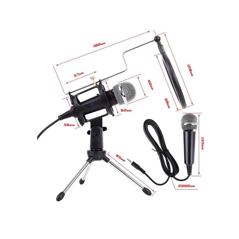 Condenser Microphone Recording 3.5mm Interface Plug&Play Live Karaoke Video Conference for PC Computer Gaming with Adjustable Mount Holder Gifts for Adults