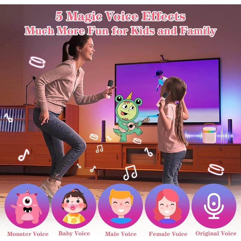 Karaoke Machine for  Adults, Portable  Speaker with 2  Microphones, LED Lights,  Toys Birthday Gifts for Girls Ages 4 5 6 7 8 9 10 12+ (Pink)