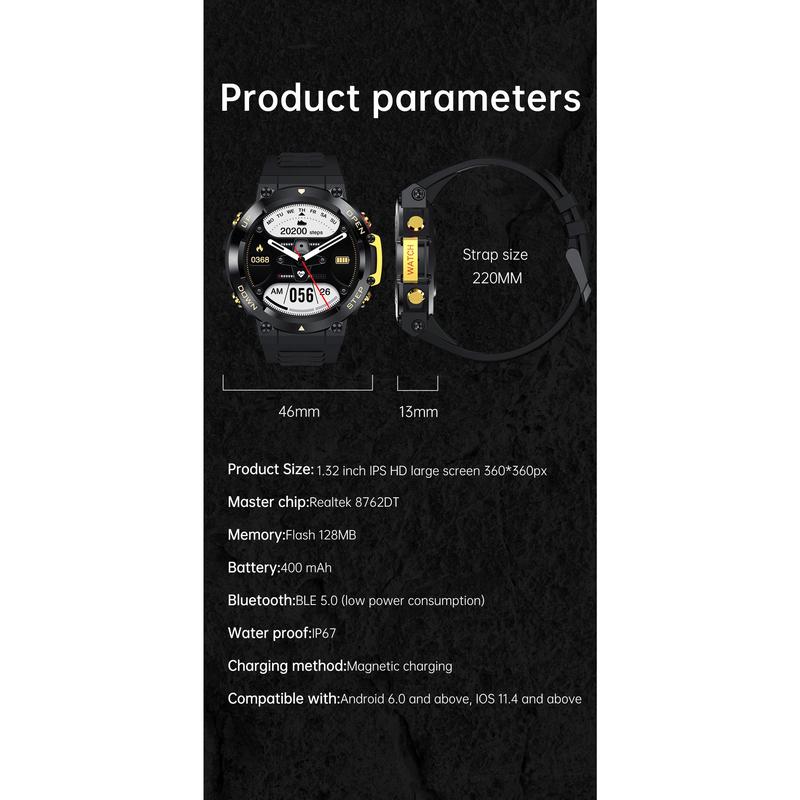 Smart Watch for Men,iP67 Waterproof Rugged Outdoor Smartwatch with Bluetooth Call 30 Day Battery Life Fitness Watch 1.39