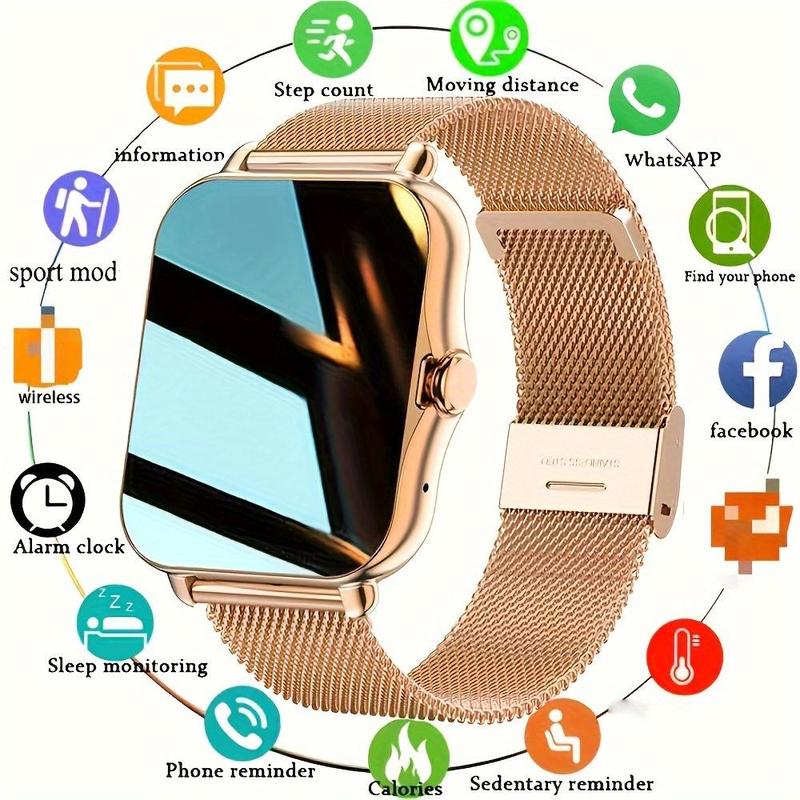 HD Touchscreen Smartwatch - Stylish Fitness Tracker with Sleep Monitoring, Wireless Calling, SOS, Heart Rate Tracking and Notifications - Compatible with Apple and Android Phones, comes with dual interchangeable straps, a perfect gift for men and women