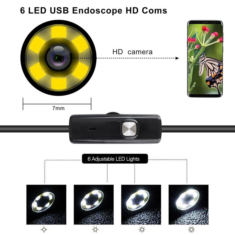 6 8LED HD Snake Endoscope Borescope Inspection Camera for USB Type C Android PC