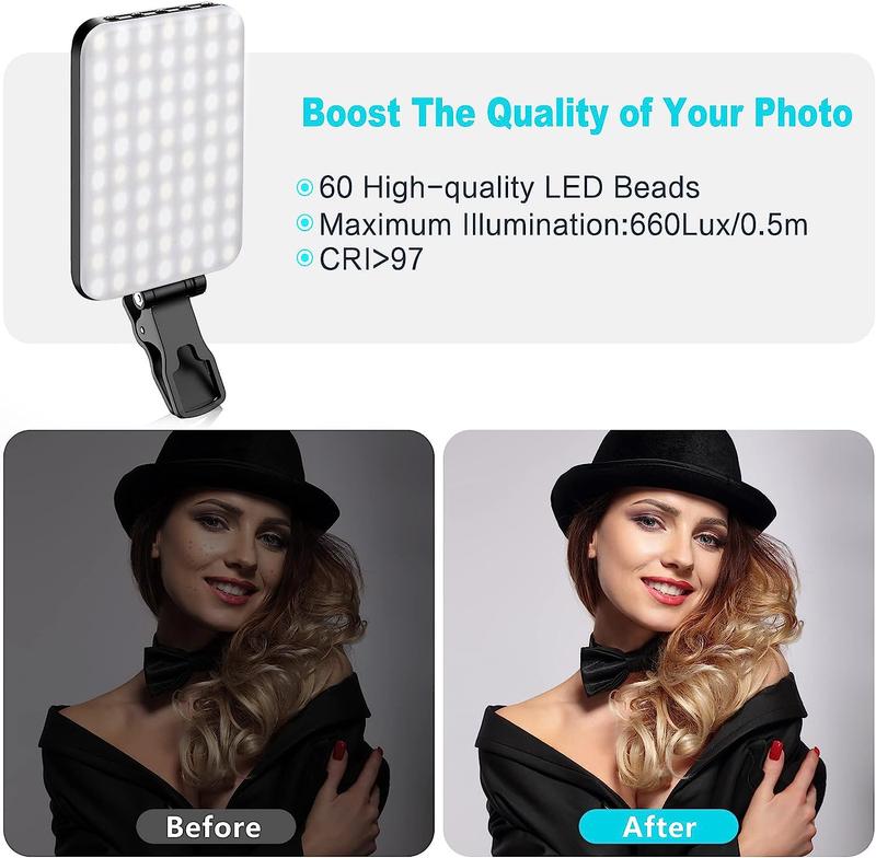 ANAUTIN Selfie Light 60 LED 2200mAh Rechargeable Cell Phone Fill Light 7 Modes, 10-Level Brightness, Portable Clip on Light for Phone Tablet Laptop, Zoom Call Vlog Makeup Video Fill Light Accessories Camera Cellphone Smartphone Mobile Mount Storage