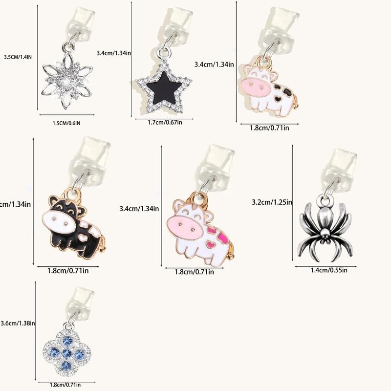 Artificial Rhinestone Decor Star Flower Cow Phone Dust Plug, 1 Count Anti-dust Plug for iPhone & Type-C Interface Phone, Phone Accessories for Women & Girls