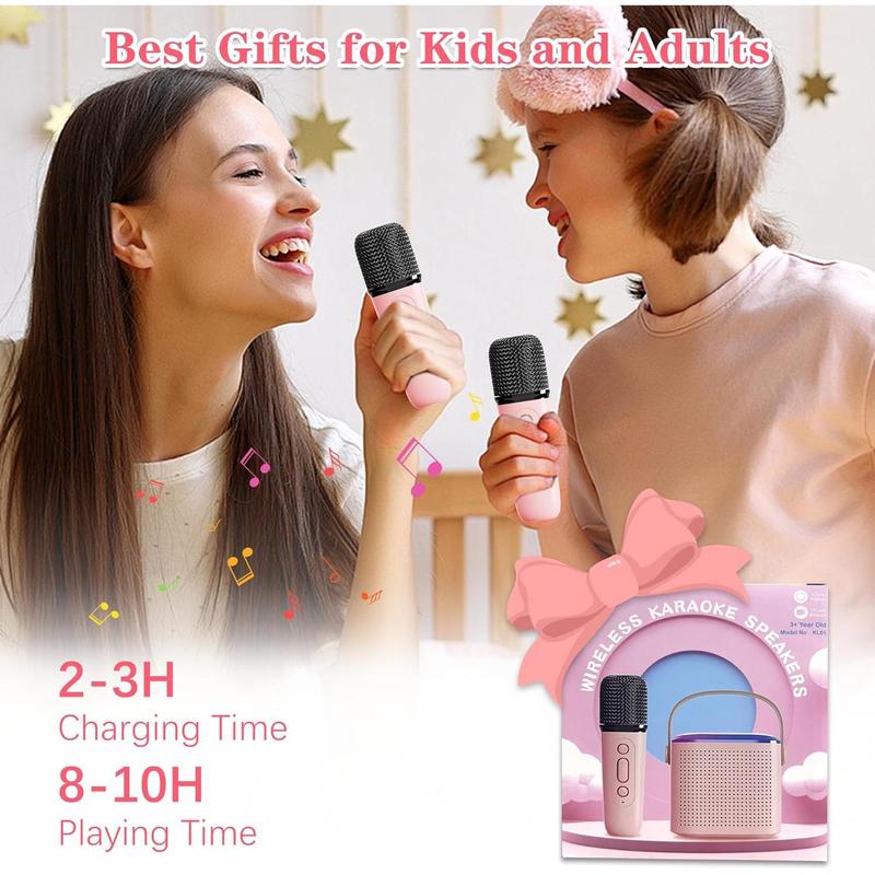 Karaoke Machine for  Adults, Portable  Speaker with 2  Microphones, LED Lights,  Toys Birthday Gifts for Girls Ages 4 5 6 7 8 9 10 12+ (Pink)