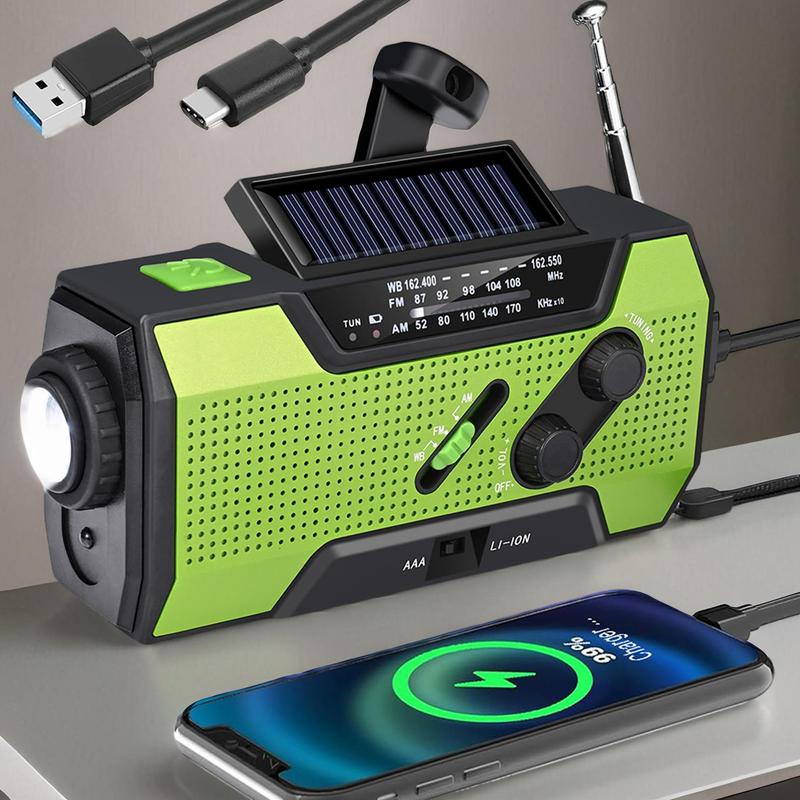 Solar Powered Radio, Multifunctional Emergency Weather Radio with Power Bank Function, AM FM NOAA Radio with LED Flashlights & Reading Lamp & SOS Alarm